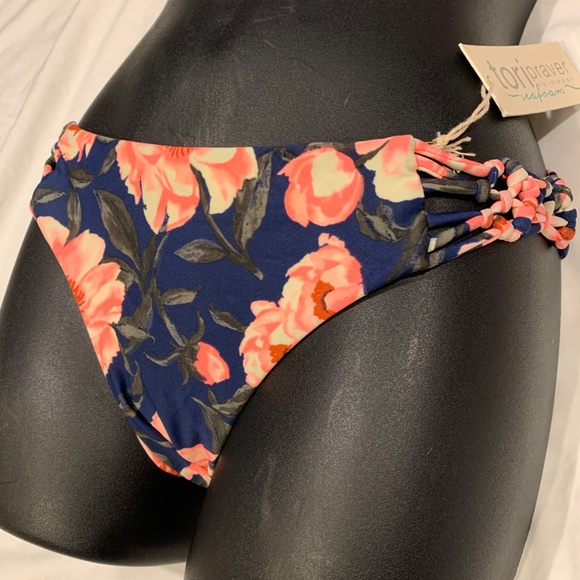 LAST ONE! Tori Praver Seafoam Floral Indigo Blue Bikini Set: Medium - Picture 5 of 11